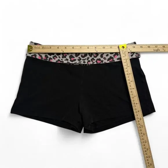 Fold over Y2K low rise Micro shorts black cotton pink cheetah print women size M - Picture 3 of 4
